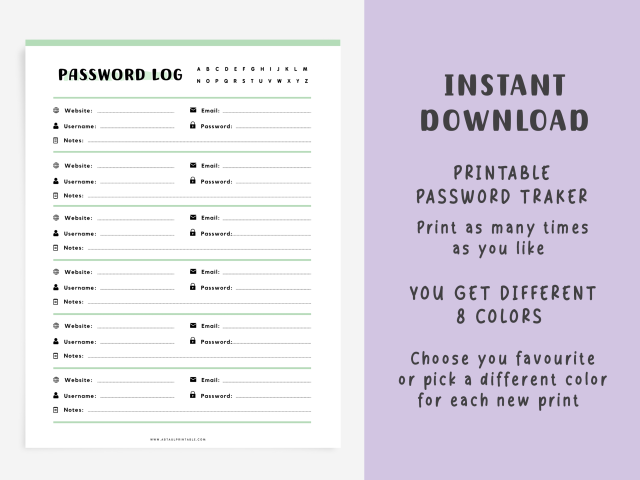 Printable Password Tracker, Password Log Organizer, 8 Colors - Image 2