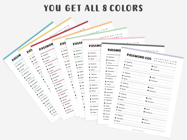 Printable Password Tracker, Password Log Organizer, 8 Colors - Image 3