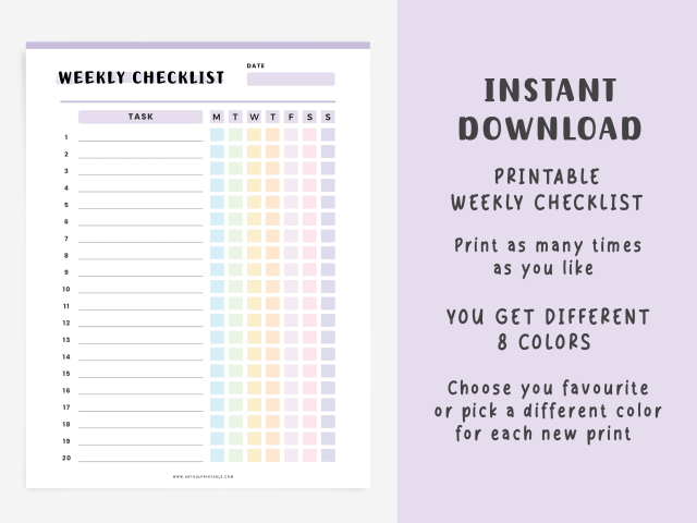 Weekly Checklist Printable & Fillable, Weekly Task Planner - Image 2