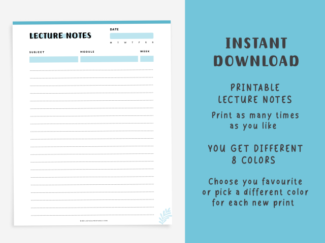 Printable Lecture Notes, template for school and college planners - Image 2