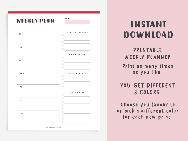 Printable Weekly Planner, Instant Digital Download - Image 2