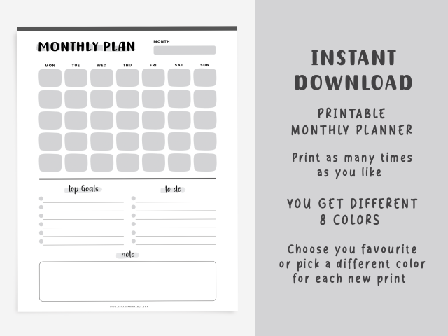 Printable Monthly Planner, Instant Digital Download - Image 2