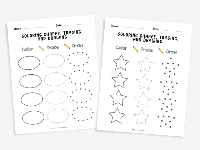 14 worksheets for color, tracing, and drawing shapes - Image 4