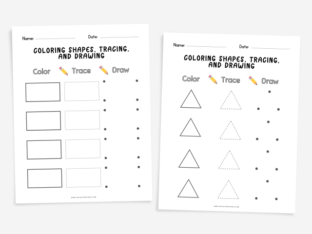 14 worksheets for color, tracing, and drawing shapes - Image 2