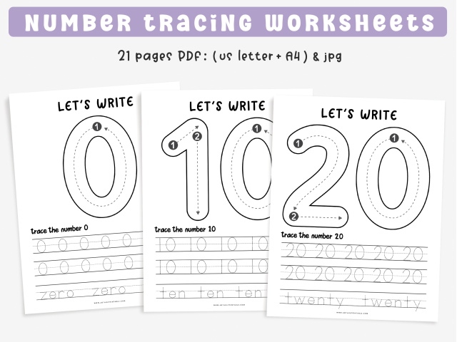 20 Number Tracing Worksheets, preschool worksheets