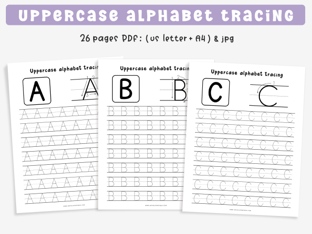 26 Printable Uppercase Alphabet Tracing Worksheets