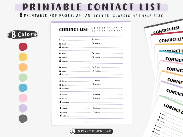 Printable Contact List, Enhance Your Planner Organization!