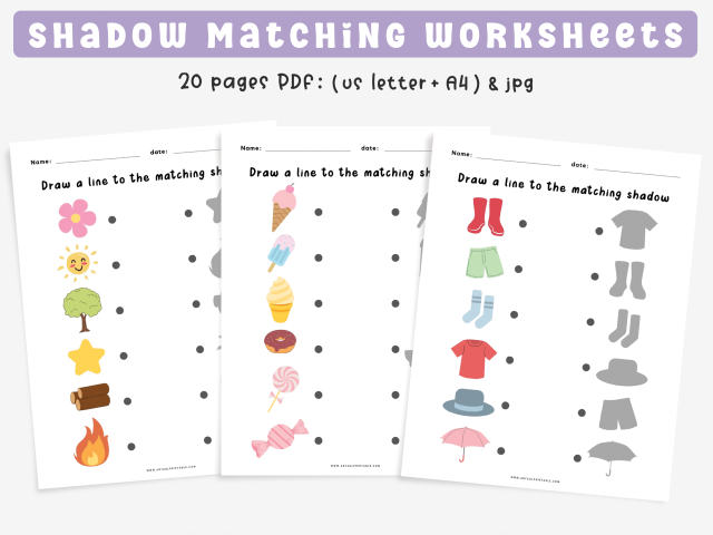 20 Printable Shadow Matching Worksheets, Match the Picture