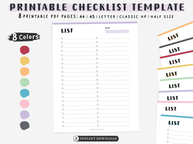 Printable Checklist Template, Simple list for planner