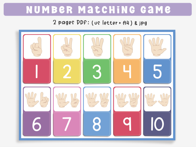 Number Matching Game for Kids, Printable Learning Numbers