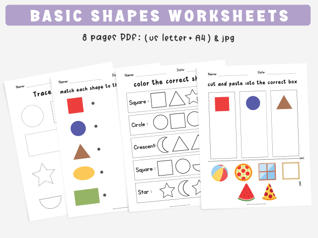 Basic Shapes Worksheets for Kindergarten, Shape matching game