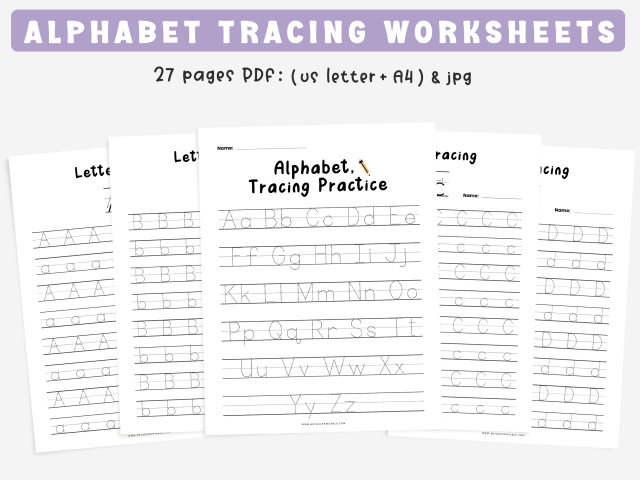 27 Alphabet Tracing Worksheets, Uppercase & Lowercase Letters