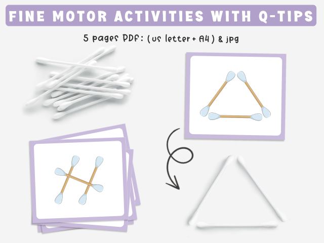 Fine Motor Activities with Q-tip, Matching Cards for Toddlers