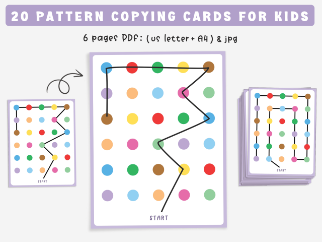 20 Printable Pattern Copying Cards for Kids, Kids Learning Activities