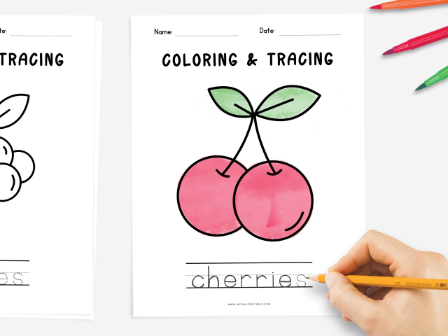 20 Printable Fruit Coloring & Tracing Pages, Coloring Worksheet - Image 2