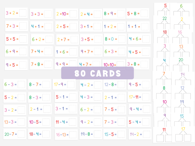 80 Printable Addition and Subtraction Cards for Kids - Image 3