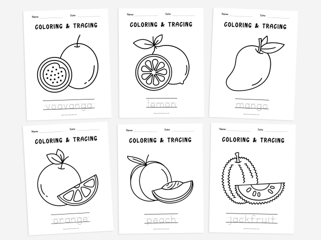 20 Printable Fruit Coloring & Tracing Pages, Coloring Worksheet - Image 3