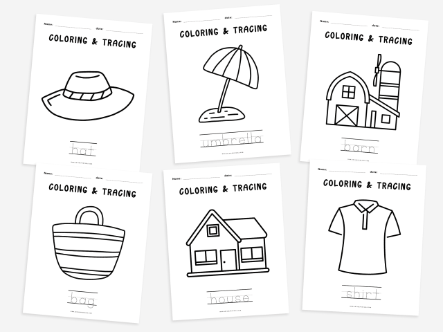 31 Printable Coloring Pages with Word Tracing, Educational Fun - Image 4