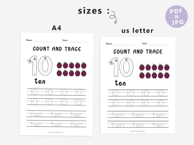 Number Tracing Worksheets for Kids, Practice Numbers 1-10 - Image 4