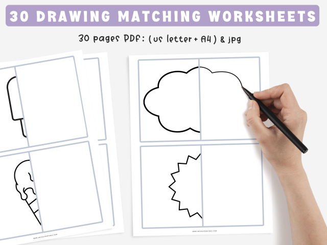 30 Drawing Matching Worksheets, Fine Motor Practice