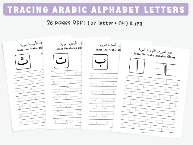 Arabic Alphabet Tracing Worksheets, Learn Arabic Letters