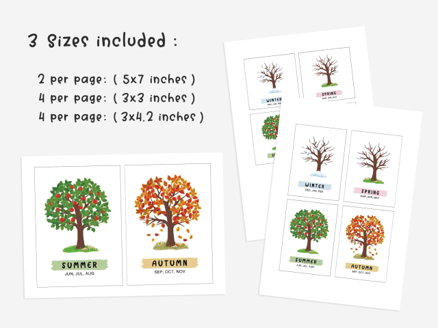 Printable Four Seasons Flashcards for Kids, Educational Cards - Image 2