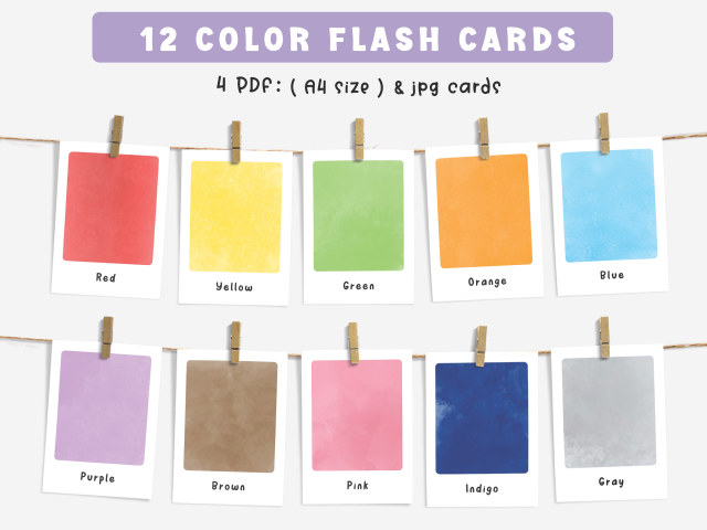 12-Color cards, Montessori Flashcards, Early Preschool Learning