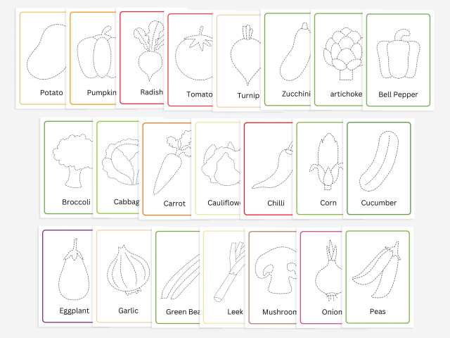 22 Vegetable Flashcards for Toddlers, Vegetable Matching and Tracing - Image 4