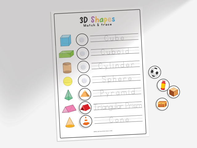 3D Shape Matching and Tracing Worksheets for Early Learners - Image 2