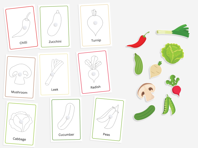 22 Vegetable Flashcards for Toddlers, Vegetable Matching and Tracing - Image 2