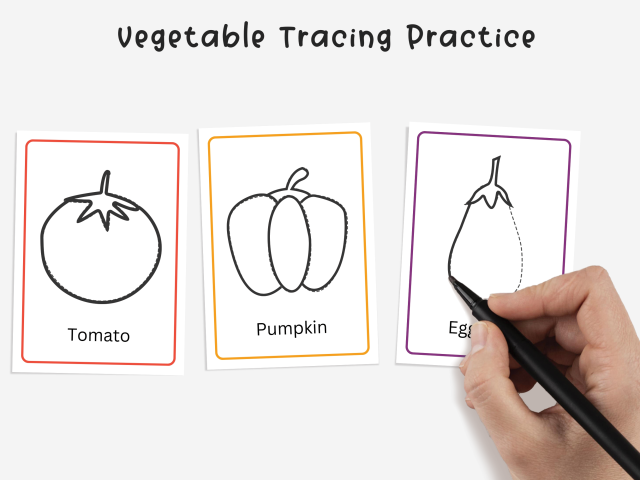 22 Vegetable Flashcards for Toddlers, Vegetable Matching and Tracing - Image 3