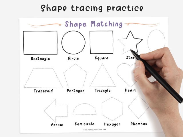 Shape Matching and Tracing Activity, Printable Educational Worksheets - Image 3