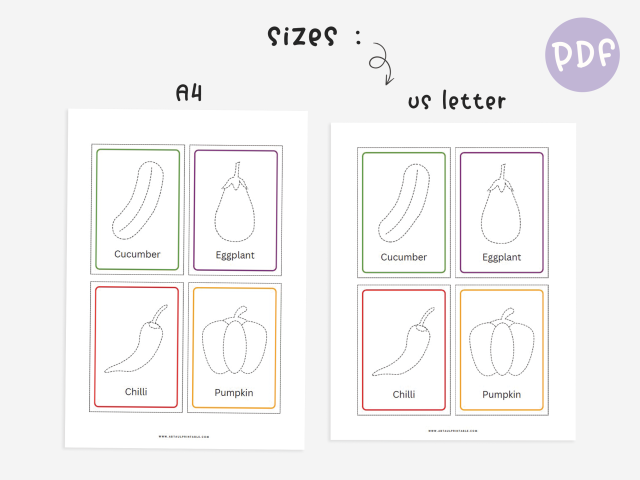 22 Vegetable Flashcards for Toddlers, Vegetable Matching and Tracing - Image 5