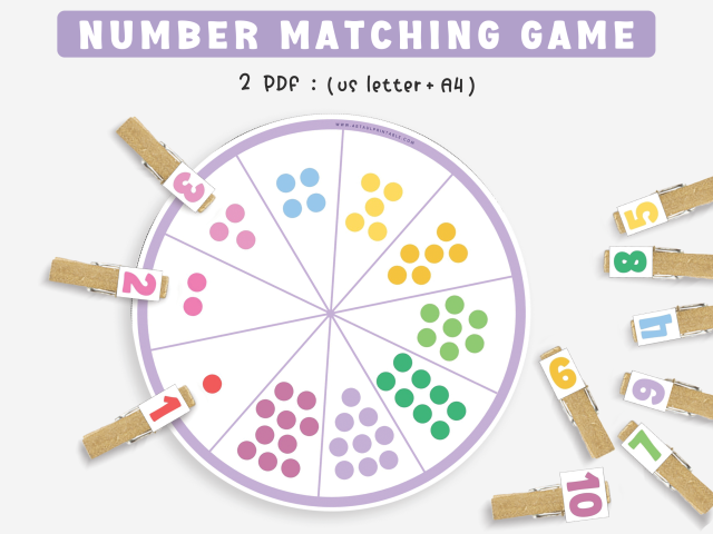 Number 1-10 Matching Game, Educational Printable Math Wheel