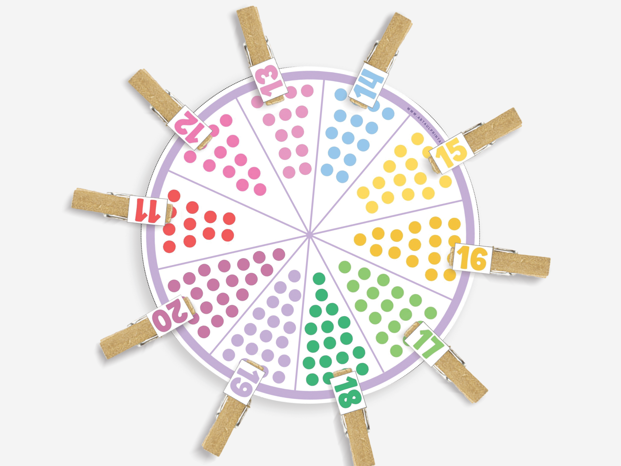 Number 11-20 Matching Game, Educational Printable, Math Wheel