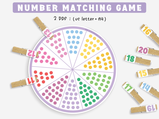 Number 11-20 Matching Game, Educational Printable, Math Wheel