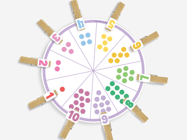 Number 1-10 Matching Game, Educational Printable Math Wheel - Image 2