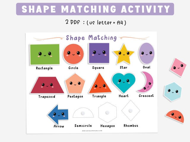 Shape Matching and Tracing Activity, Printable Educational Worksheets