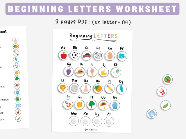 Matching Beginning Letters, Printable Alphabet Educational Game