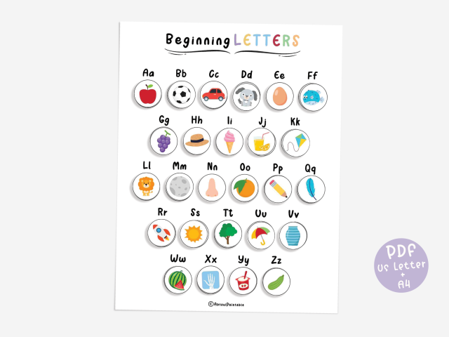 Matching Beginning Letters, Printable Alphabet Educational Game - Image 3